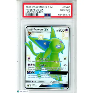 2019 Pokemon Sun & Moon Hidden Fates Espeon GX #SV60 FA PSA 10 GEM MINT