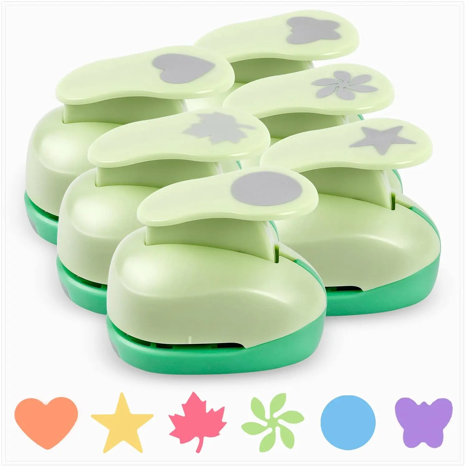 Paper Punches for Crafting, 1 Inch Craft Puncher, 6 count Hole Punch Shapes Cutters for Paper Craft Heart, Circle, , Butterfly, Maple Leaf, Flower Punch Sets for DIY Projects Scrapbook