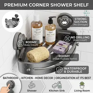 Corner Shelf For Shower, No Drilling Holder | Strong Suction Shower Shelves Corner,for Shampoo Sponge Soap Body Wash Bathroom -Organization Kitchen Home Decor Apartment