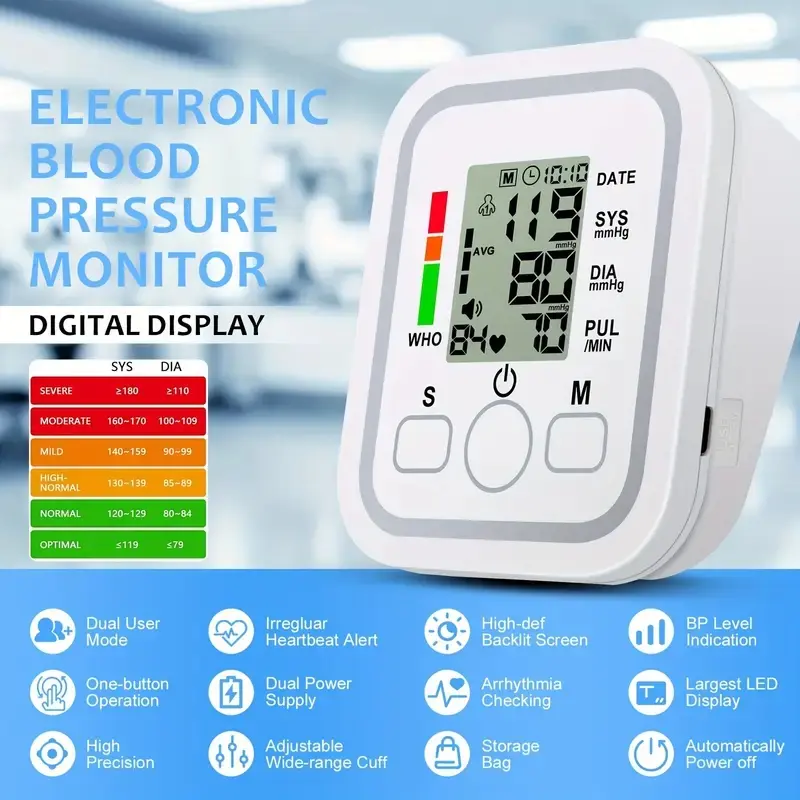Automatic Digital Upper Arm Healthcare Blood Pressure Monitor (BPM Model) for Home Use - Extra Large Cuff, Large LCD Screen, Home Monitoring Tool