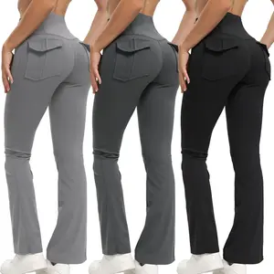 3PCS Women's Flared Leggings with Pockets Women's Flared Sweatpants Fitness Leggings Butt Lifting Fitness Yoga Leggings Track Pants Grey Sweatpants Women Streetwear Exercise Pants Activewear Outdoor(3-Piece Combination)