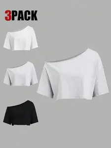 Women's Casual Loose-Fitting Short Sleeve Top Set, Summer Outfits Set, Solid Color Three-Piece, Comfortable Daily Wear, Stylish Women's Clothing