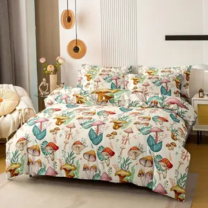 3pcs cute mushroom printed duvet cover set, including 1 duvet cover and 1/2 pillowcases (excluding padding), suitable for home and dormitory, warm bedding, bedroom combination, easy to maintain, durable