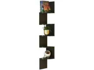 212 MAIN QI003554.BK 5-Tier Wall-Mount Corner Shelf, Black, Space-Saving Storage Shelves with Top Lift, Ideal for Room Decor