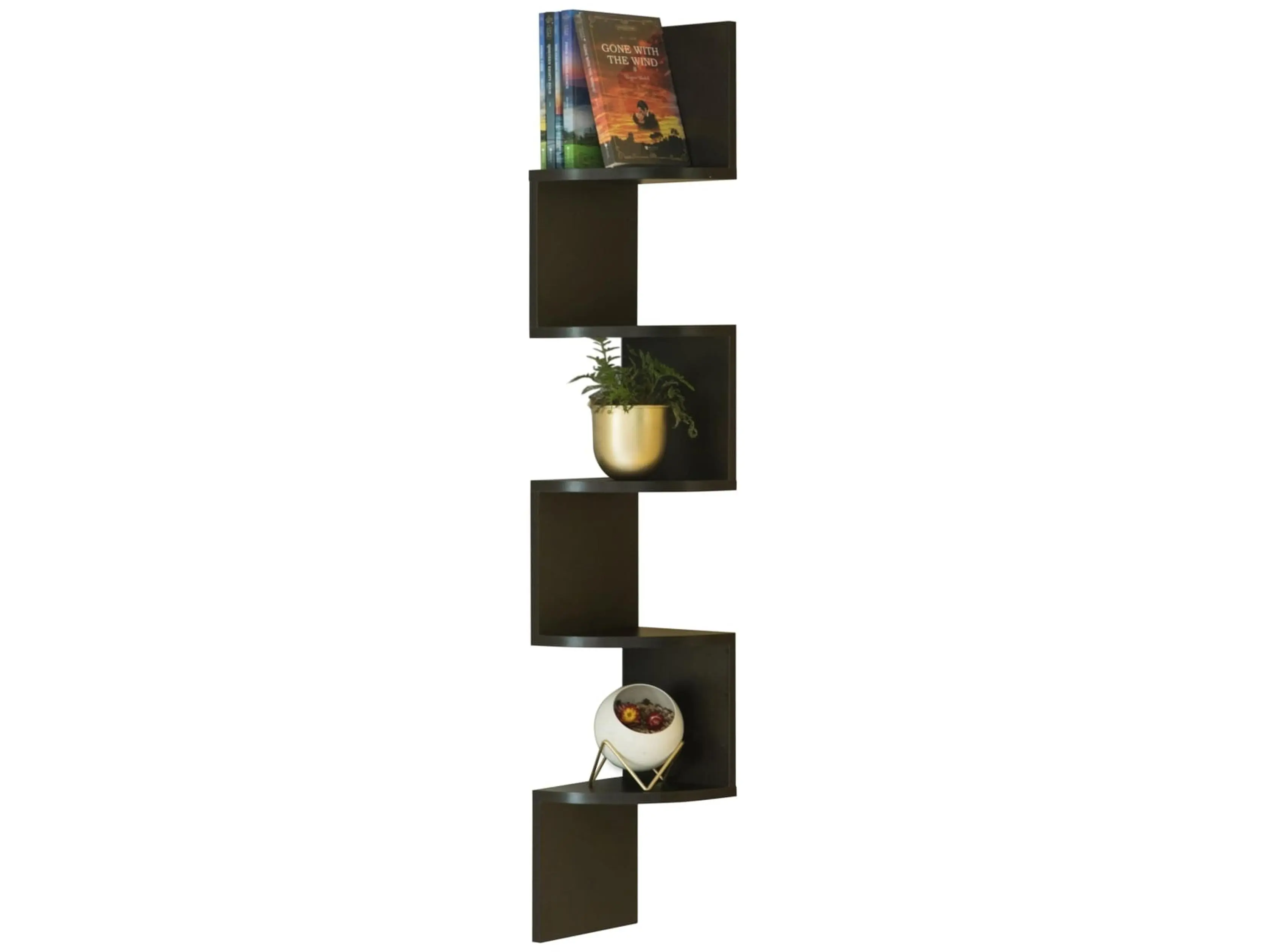 212 MAIN QI003554.BK Black 5-Tier Wall-Mount Corner Shelf Rack, 19.75in d x 39.75in w x 19.75in h, 9.74 lb, Modern Design, Space-Saving Storage with Top Lift, Storage + Desk, Supportive Cabinets, Racks & Shelves for Room Decor, Modern Design Style