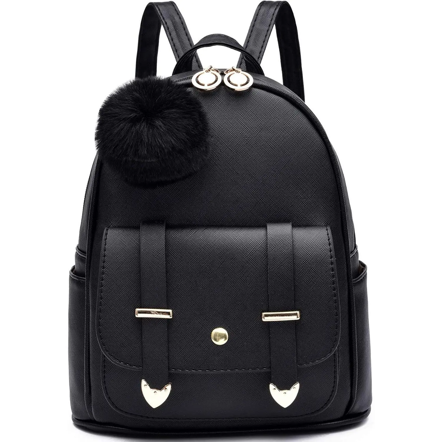 Girls Fashion Backpack Mini Backpack Purse for Women Teenage Girls Purses PU Leather Pompom Backpack Shoulder Bag