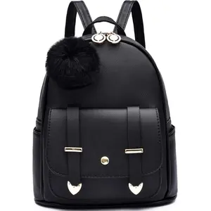 Girls Fashion Backpack Mini Backpack Purse for Women Teenage Girls Purses PU Leather Pompom Backpack Shoulder Bag