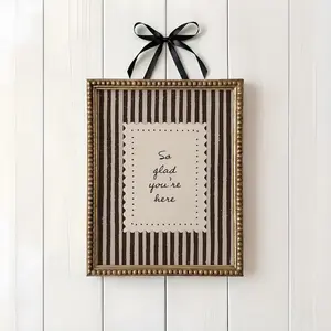 So Glad You’re Here Wall Art  Neutral Brown Stripe Entryway Decor  Rustic Minimal Typography Quote Print