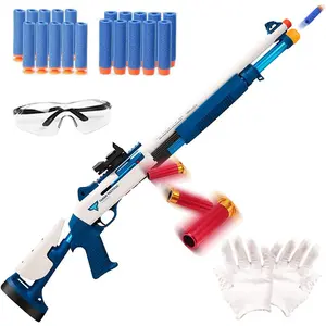UDL XM1014-Blue White Manual Foam Dart Blaster with 6 Shells & 20 EVA Bullets Safe Nerf Alternative for Outdoor Game Practice Toy Gifts for Boys Over 14 Years Old