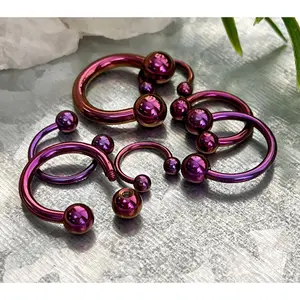 PAIR of Stunning Purple Titanium Anodized Circular Barbell Horseshoe Ring - 18g thru 12g with Assorted Ball Size!!