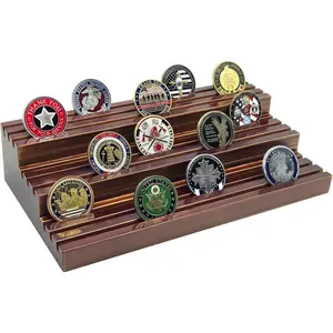 Solid Wood Military Challenge Coin Display Stand, 9 Rows Coin Holder Holds 45-60 Coins