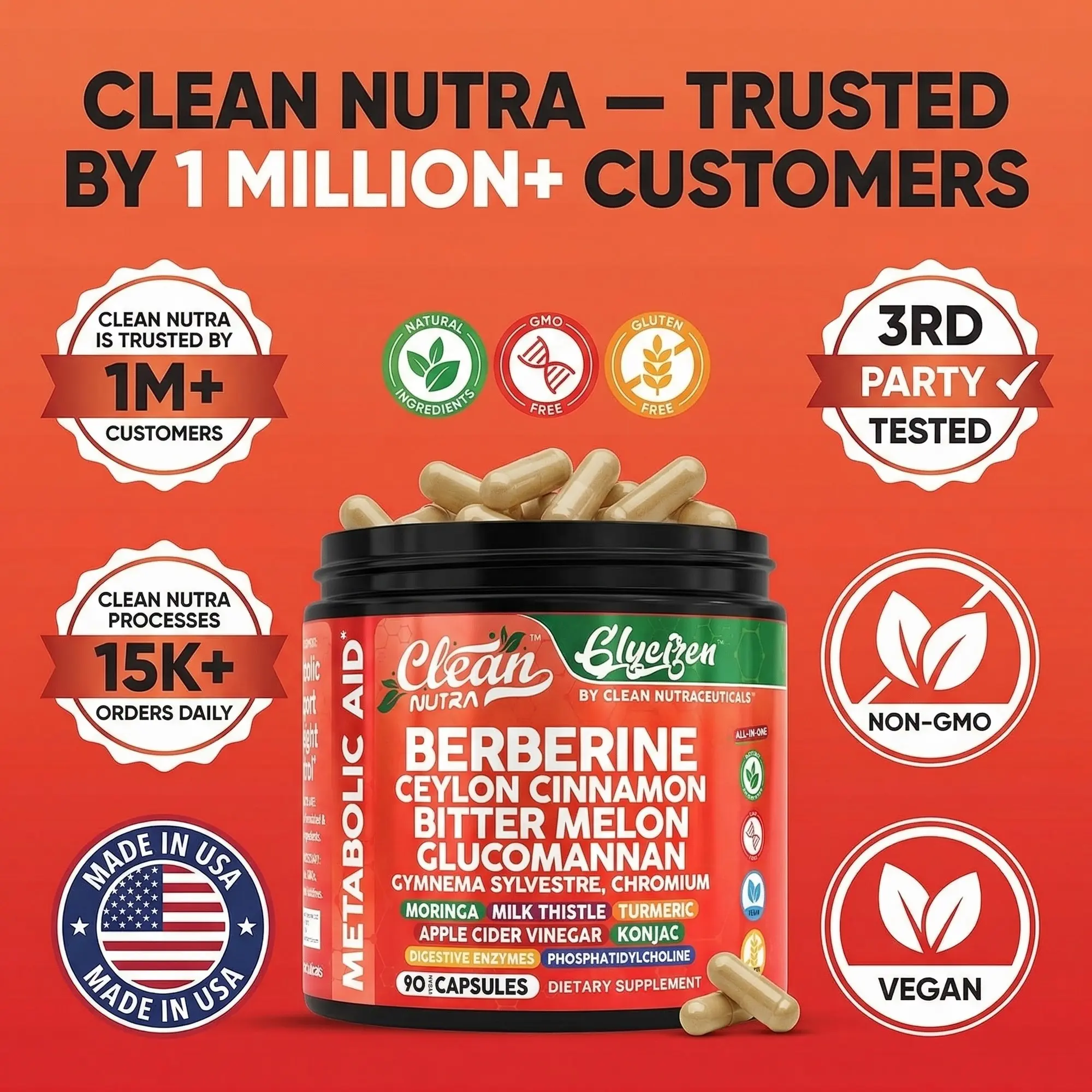 Clean Nutra Berberine, Ceylon Cinnamon, Bitter Melon & Glucomannan