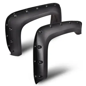 Pocket Rivet Fender Flares Fit For Chevy Silverado 1500 2007-2013 2500HD 3500HD 2007-2014 4PCS Textured Black Wheel Arch Cover Guard Shroud Trim Truck Exterior Accessories