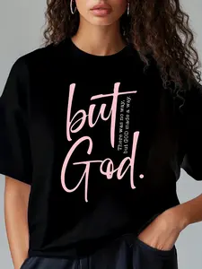 Women's 100% Cotton Pink Script Christian Graphic Tee, "But God There Was No Way But God Made A Way" Faith Top, Casual Womenswear T-Shirt