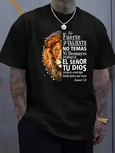 Men's Christian Spanish Bible Verse T-Shirt - Lightweight Crew Neck Tee With Lion Of Judah Design & Isaiah 432-5 Quote, All-Season Casual Shirt For Church, Gym, Beach - Spanish Religious Apparel Gift For Men