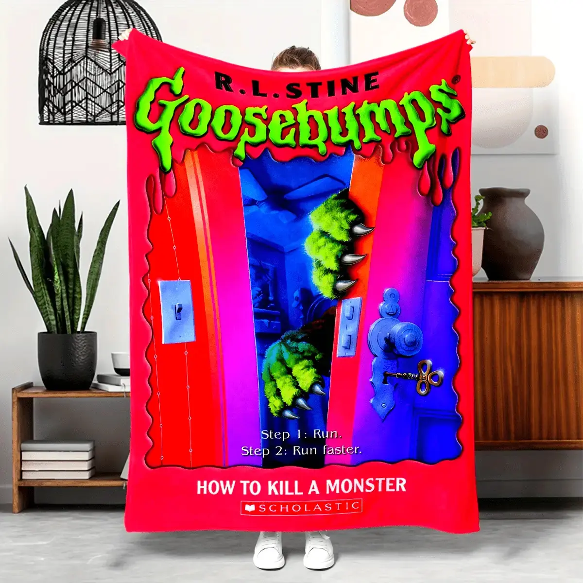 Goosebumps Print Flannel Casual Blanket - Breathable, Durable, Lightweight Microfibre Polyester, Machine Washable, for Bed, Sofa