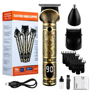3-in-1 Dragon Engraved Hair Clipper, LCD Display USB Rechargeable Zero Gapped Trimmer Kit for Men with Beard & Nose Trimmer Attachments