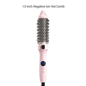 1.5-Inch Ionic Heated Styling Brush with 11 Heat Settings – Fast Smoothing & Natural Waves for Fine to Medium Hair (Pink)