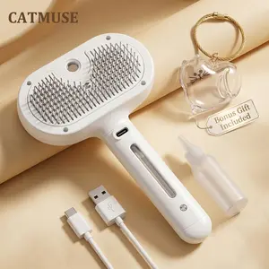 CATMUSE Pet Steam Comb for Short & Long-Haired Pets 3-in-1 Spray Detangling Comb with One-Button Self-Cleaning Design Grooming Tool for Small Animals