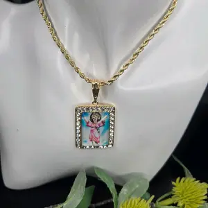 14K Gold-Plated Rope Chain with Divino Niño, Divine Child Pendant 3mm x 22" long Clear stones
