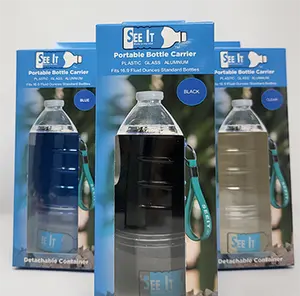 SEEIT Portable Bottle Carrier - Black - Fits 16.9 Fluid Ounces Water Bottle great for Outdoor and Fitness - Detachable Cup