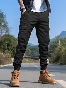 Men’s Black Tactical Cargo Jogger Pants with Multiple Pockets