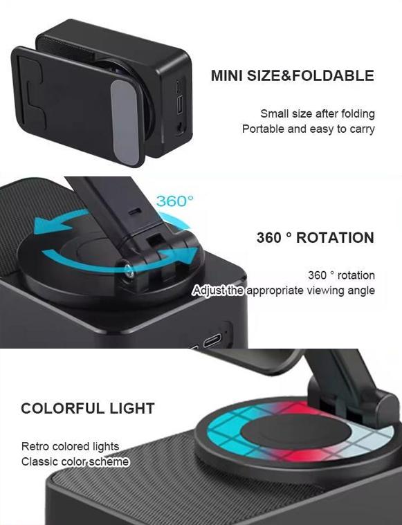 IMOLl Wireless Audio Induction Bluetooth Speaker, Phone Holder, Equipped with Induction Speaker, LED Light, Non-slip Base, HD Surround Sound, 1500mAh Battery. Compatible with iPhone, iPad and Android devices.