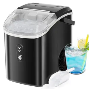 Black Portable Nugget Ice Maker - 34lbs Daily Production - Self-Cleaning - One-Button Operation - Soft Chewable Pellets Kitchen Lid