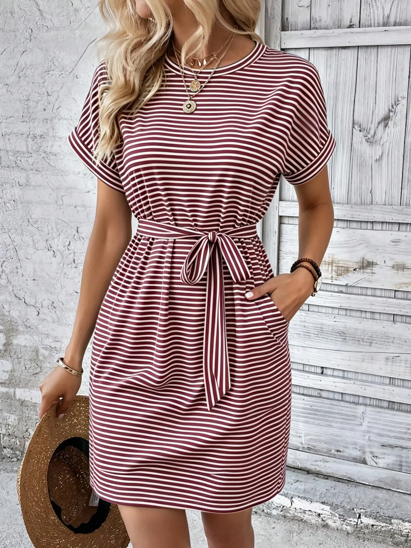 Women's Casual Summer Short Sleeve Tie Front Dress with Belt, Loose Fit Soft Comfortable Fabric Pockets Knee Length Dress for Daily Wear - TikTok Shop Women's Casual Summer Short Sleeve Tie Front Dress with Belt, Loose Fit Soft Comfortable Fabric Pockets Knee Length Dress for Daily Wear - TikTok Shop
