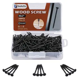 Deck Screws 2 Inch, 150、400PCS Exterior Wood Screws, #8 x 2 Fence Construction Screws, Torx Head, Rust Resistant Epoxy Coated, T25 Bits Included, Black
