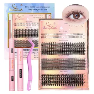 Mixed Length Individual False Eyelashes Kit, 1 Set Natural Look Eyelash Extensions with Lash Glue & Remover & Tweezers, Self Grafting Fake Eyelashes, Cosmetic
