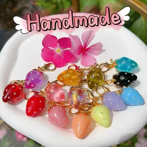 Handmade Novelty Gifts Colors Resin Strawberry Bag Charm, Keychain