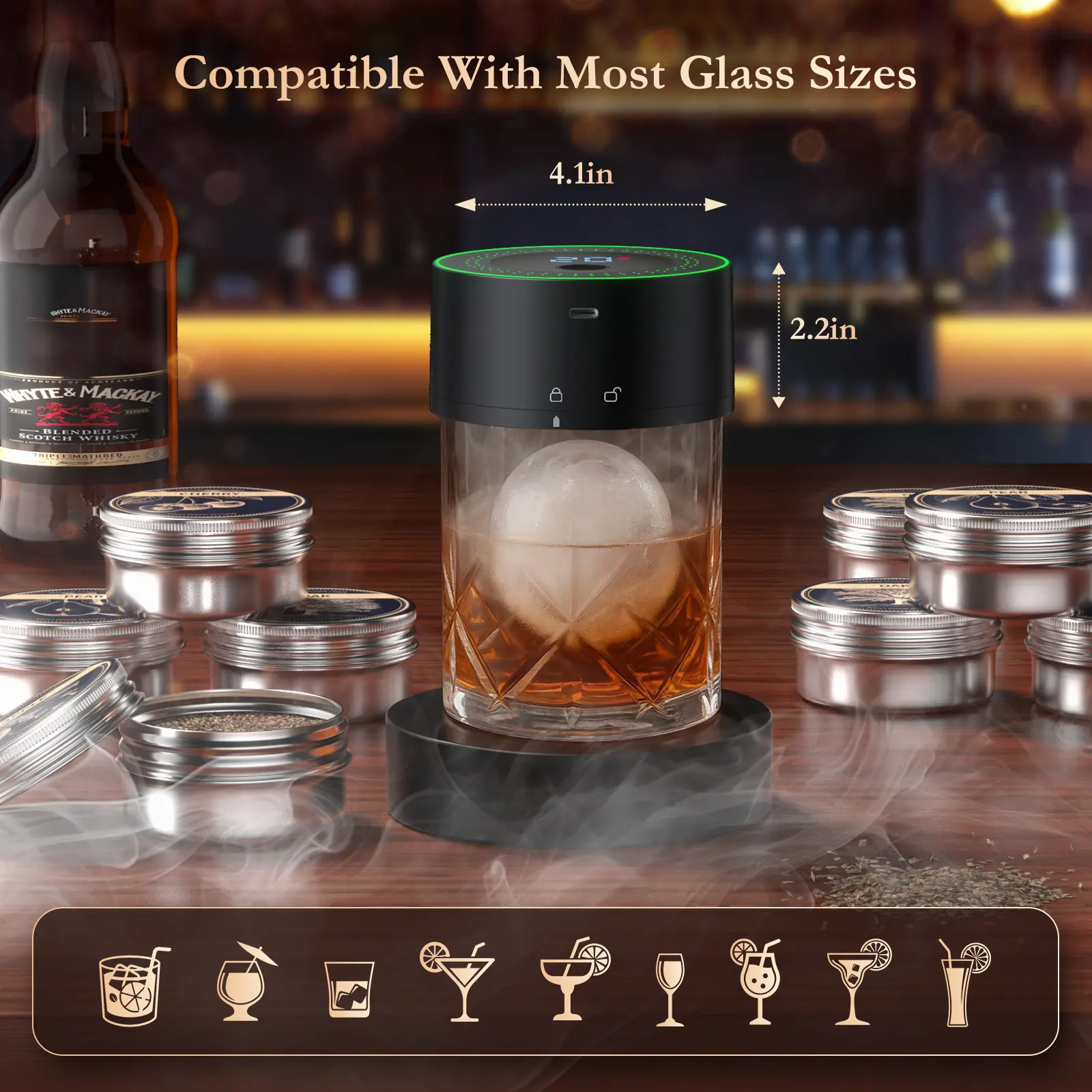AMZSEAT Electric Cocktail Smoker Kit for Whiskey Lovers Butane-Free  Rechargeable with 6 Wood Flavors Durable Christmas Gift for Dad Husband  Him,Valentine's Day gift - TikTok Shop