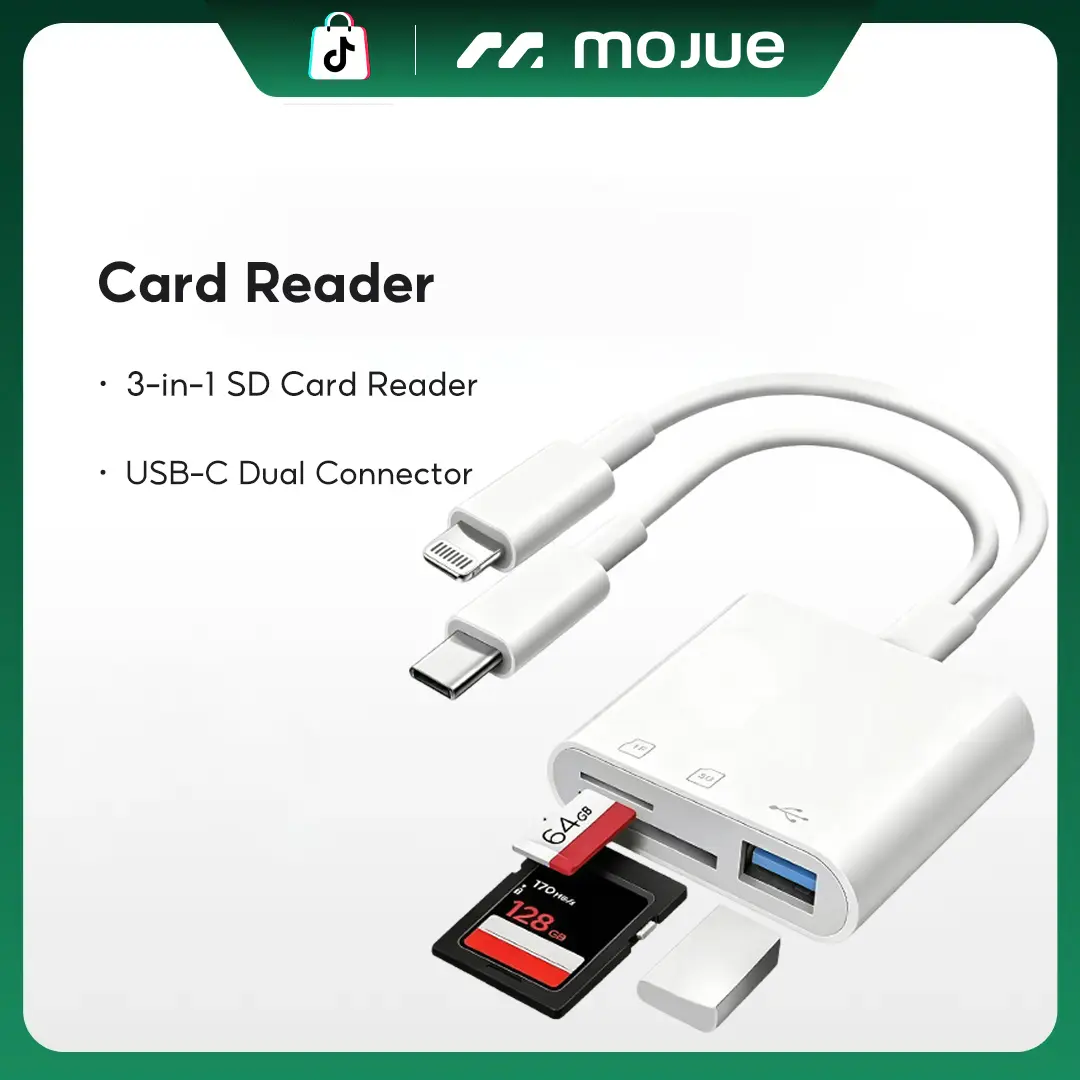 SD Card Reader for iPhone Android, Memory Card Reader Built-in Dual iOS & USB C Connector Card Reader with USB-A/SD/MicroSD 3 Slots, No Application Required Plug and Play Usb C Adapter Usb C Hub Usb Ports Plug Play Dongle