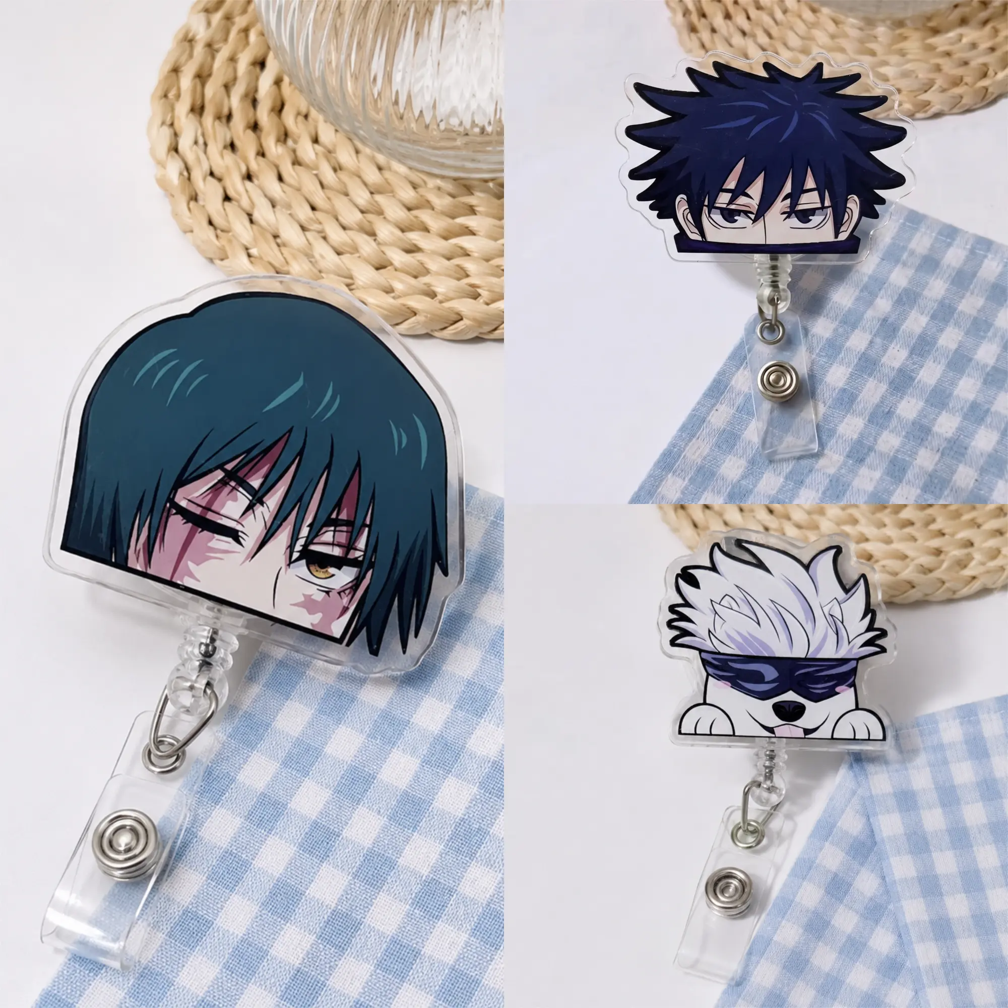 Manga Style Badge Reel, Anime Inspired Character ID Badge Holder, Cute Retractable Badge Clip for Nurse Teacher Student Work Gift