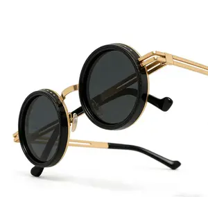 STEAMPUNK Camera Lens Design Round Sunglasses Vintage Metal Frame UV400 Protection Polarized Sunglasses for Men Women, Fashion Shades for Driving Travel Daily Wear