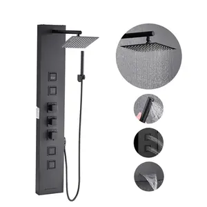 Shower Panel Tower System In Stainless Steel Wall Mounted Column With Waterfall Rainfall Head Massaging Jets Four Mode Settings, High Pressure Spa Shower Kit For Bathrooms, Easy Installation
