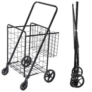 New Choice Deal Folding Shopping Cart Swivel Wheels w/Extra Back Basket Laundry Carts Versatile