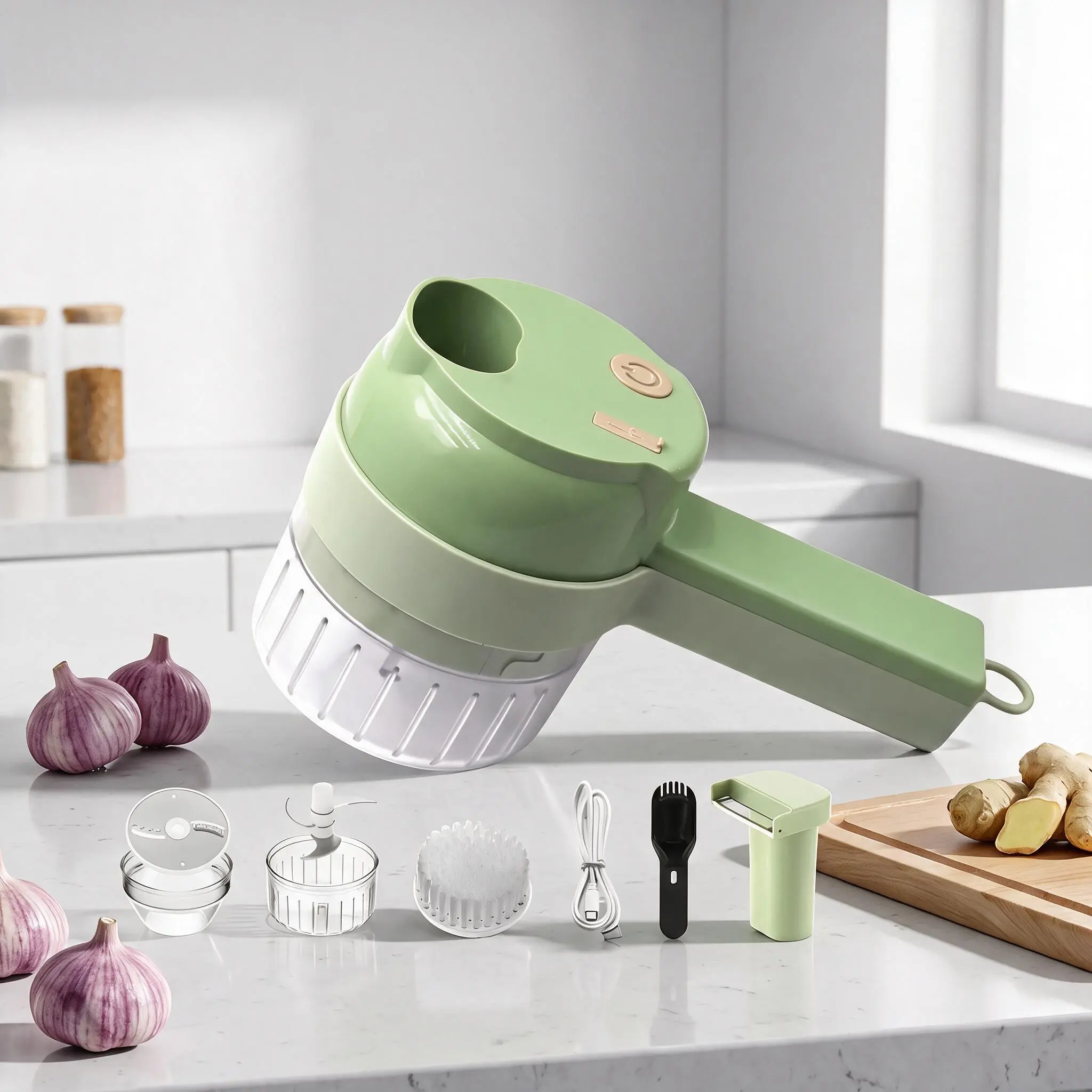 Handheld Electric Vegetable Cutter Set, USB Rechargeable Multifunctional Food Chopper Slicer Dicer for Garlic Onion Pepper