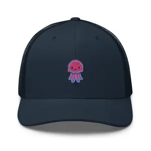 Pink Jellyfish Embroidered Retro Trucker Hat - Structured with Mesh Back in Variety of Colors