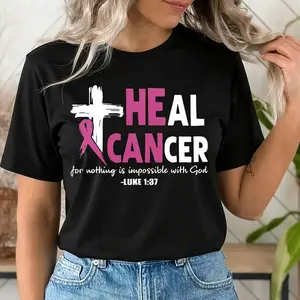 Cross Breast Cancer Awareness T-Shirt, Inspiring Religious Quote & Pink Ribbon, Ideal for Charity Events & Prayer Groups