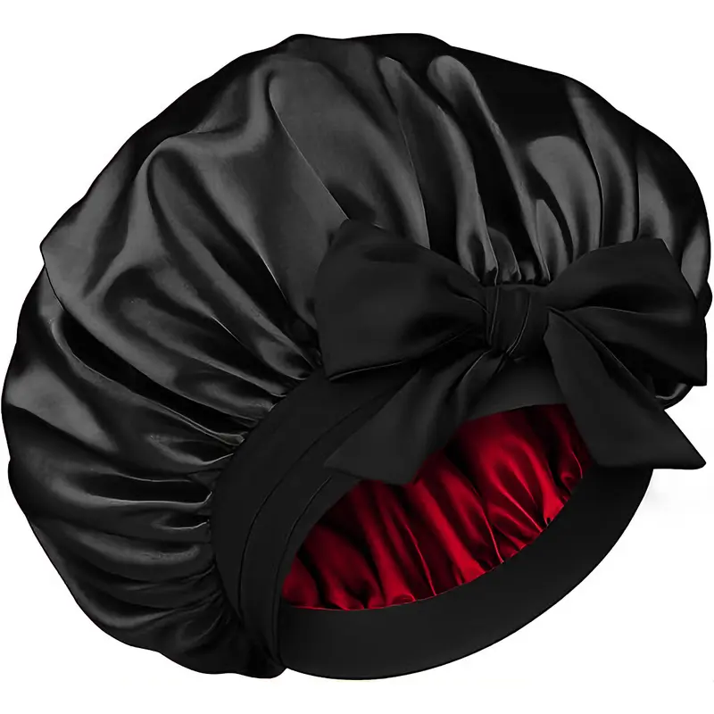Lightweight Polyester Satin Sleep Bonnet - Haircare Reusable Accessory with 1 Double-Layered Elastic Broad Band, Random Color, Moisture Lock, Leaves Hair Shinier for Curly & Crochet Hair
