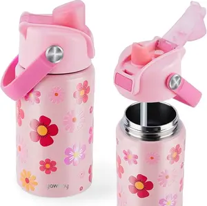 【Yawbay】Dinosaur Kids Water Bottle 12oz, Stainless Steel Insulated Cup with Pop-Up Straw, Leakproof & BPA-Free Parent-Child Tumbler with Stickers for School  Christmas Gift Drinkware Flasks  Christmas Gift