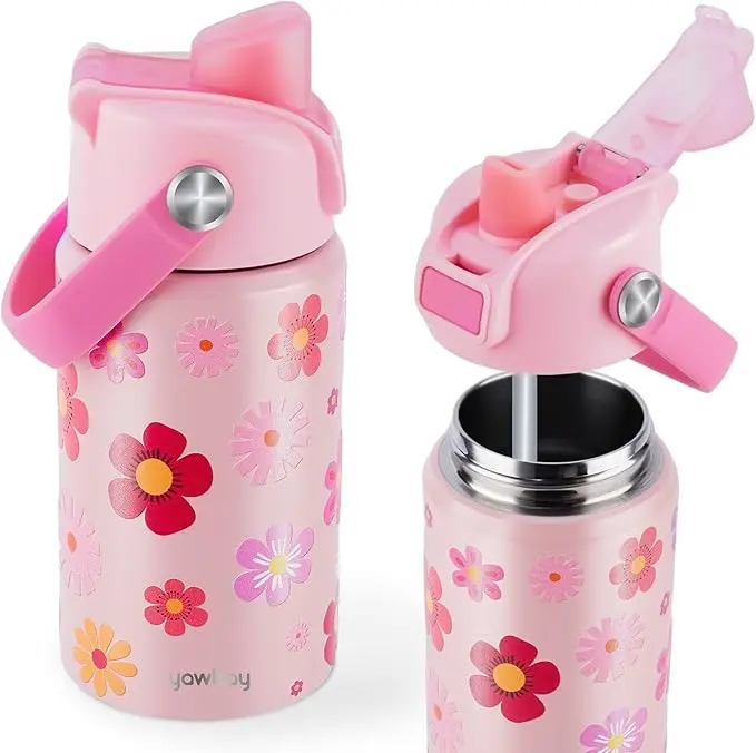 【Yawbay】Dinosaur Kids Water Bottle 12oz, Stainless Steel Insulated Cup with Pop-Up Straw, Leakproof & BPA-Free Parent-Child Tumbler with Stickers for School  Christmas Gift Drinkware Flasks  Christmas Gift