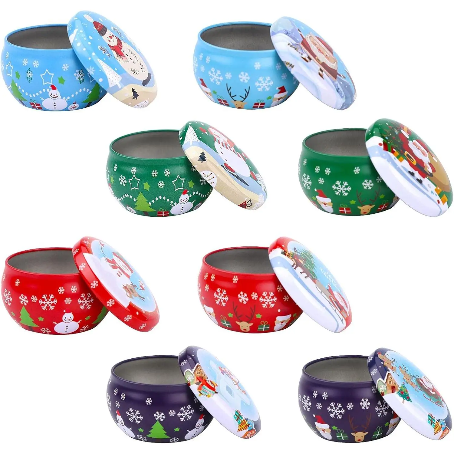 Candle Tin Jars 8 count Christmas Round Tinplate Empty Tins Boxes Mini Candle Making Containers Empty Metal Candle Tin with  for DIY Candle Making Candy  Spices Xmas Party Favor Gifts