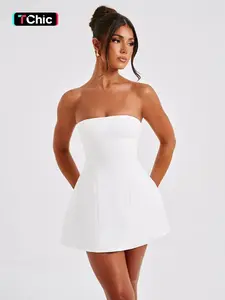 Women's Plain Backless Tube Dress, Solid Zipper Back Strapless Elegant A Line Short Dress for Party Club Dating Wear, Ladies Spring & Fall Clothes