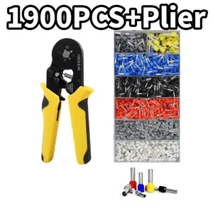 1900 pcs Boxed VE Tubular Crimp Terminals,Cable Electrical Connector,Insulated Wire Connectors,Tube Type Terminal Crimping Pliers HSC86-4 Black and Yellow