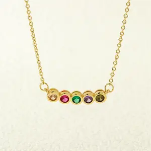 Women’s Gold Plated Birthstone Necklace – Dainty Bar Chain Necklace Adorned with Colorful Sparkling Stones, Modern Minimalist Jewelry for Layering or Solo Wear, Ideal Gift for Her on Birthday, Mother’s Day, Anniversary, Graduation or Holiday