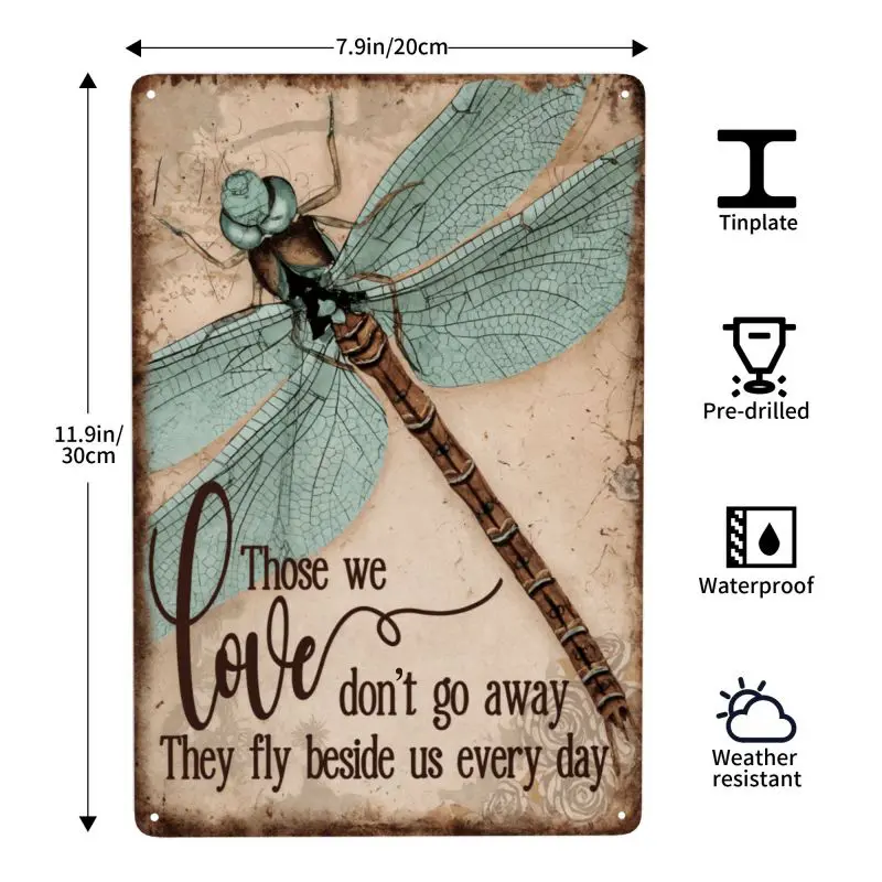 Retro Look Tin Metal Plaque - 8x12in Waterproof Dragonfly Wall Sign, Memorial Gift for Home Decor to Honor Loved Ones (8x12in Wall Fit)
