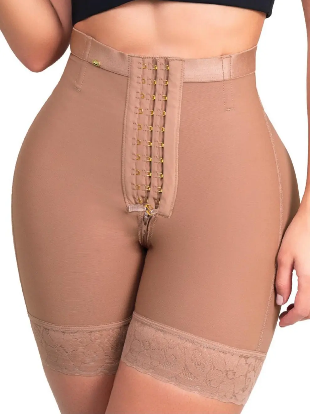Stagmi SMI04089 Women's Lightweight High-Waist Shapewear Shorts, Mid-Thigh Tummy Control Body Shaper with Adjustable Hooks and Silicone Grip for Smooth Everyday Wear